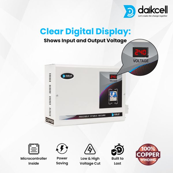 daikcell 5 KVA Copper 90V-300V Heavy Duty Mainline Voltage Stabilizer for Home - 4000W - 20 Amps Load - 5 Year Warranty - DSR016 - Grey - Single Phase