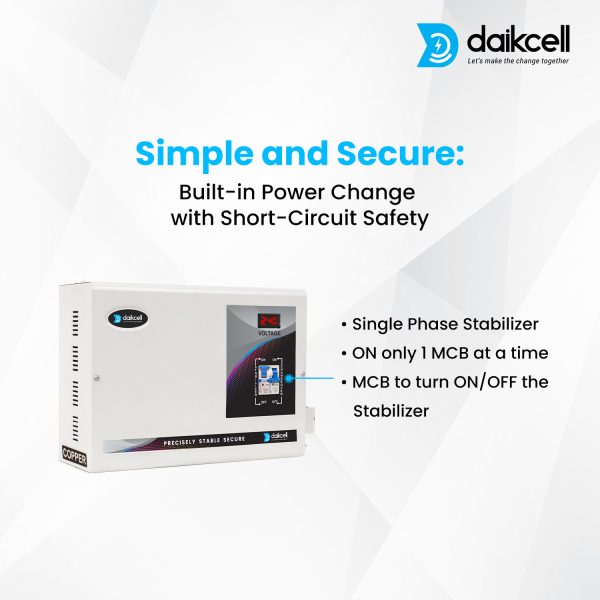 daikcell 10 KVA COPPER 130V-300V Mainline Heavy Duty Voltage Stabilizer for Home 8000W - 40 Amps Load - Single Phase - DSR043 - White
