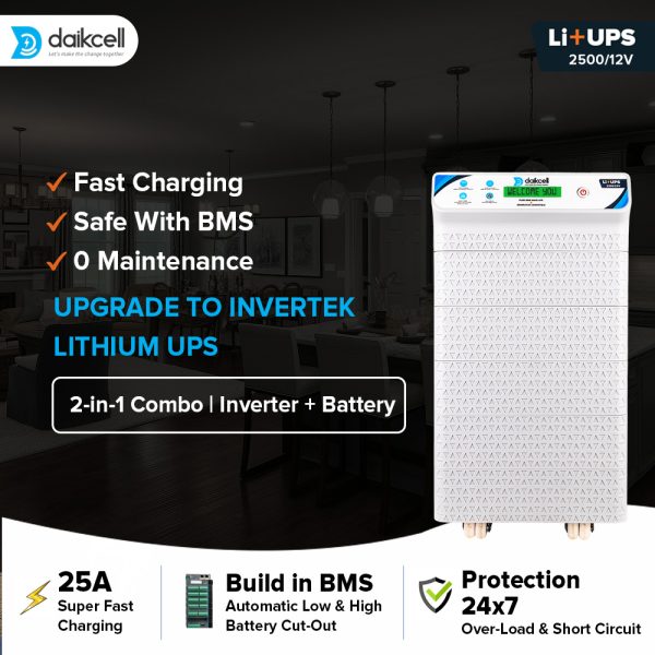 daikcell 2 in 1 Combo inbuilt Lithium-ion Inverter Battery for Home  | Pure Sinewave 1100 VA/12V | 1280 Wh with 13.6 Year Life | Wall-Mountable with 5 Year Replacement Warranty - Li1280 - 1KVA