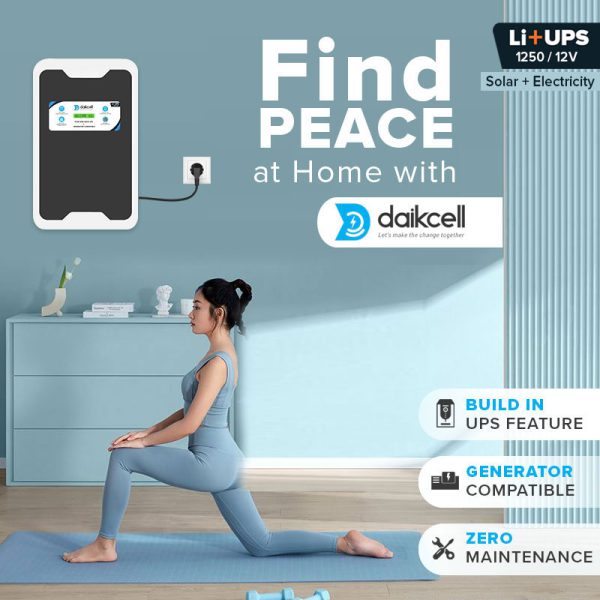 daikcell 3 in 1 inbuilt Lithium-ion Inverter Battery for Home | Solar+Electricity Charging | Pure Sinewave 1100VA/12V | 1280Wh with 15 Year Life | Wall-Mountable | 5 Year Replacement Warranty - 1KVA