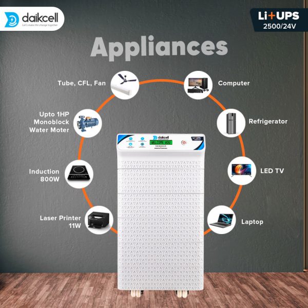 daikcell 2 in 1 inbuilt Lithium-ion Inverter Battery  | Pure Sinewave 2500 VA/24V | 2560 Wh with Upto 15 Year Life | 5 Year Replacement Warranty - 2.5KVA ( Runs Even 1 HP Motor )