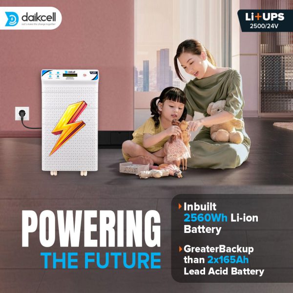 daikcell 2 in 1 inbuilt Lithium-ion Inverter Battery  | Pure Sinewave 2500 VA/24V | 2560 Wh with Upto 15 Year Life | 5 Year Replacement Warranty - 2.5KVA ( Runs Even 1 HP Motor )