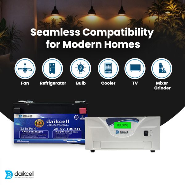 Lithium Inverter & Battery Combo for Home, Shop & Office | 2000VA Pure Sine Wave + 25.6V Lithium ion Universal Battery | More Backup Than 2 x 180Ah+ Lead-Acid Battery | 1+4 Years Warranty