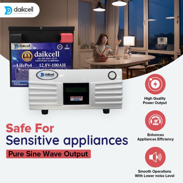 Inverter & Battery Combo for Home, Shop & Office | 1100VA Pure Sine Wave + 12.8V 100AH Lithium ion Universal Battery | More Backup Than 180Ah+ Lead-Acid Battary with 5 Years Warranty